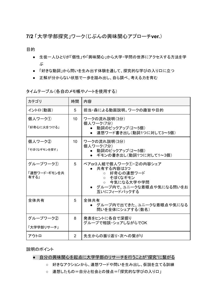 シラバス(教員用)。回ごとの狙いと進行。